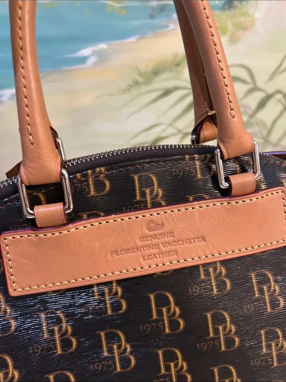 Dooney & Bourke Vanessa Signature 1975 Satchel/Shoulder Bag Espresso Honey